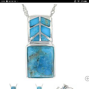Mixed Shape Turquoise Rhodium Over Sterling Silver Pendant With Chain